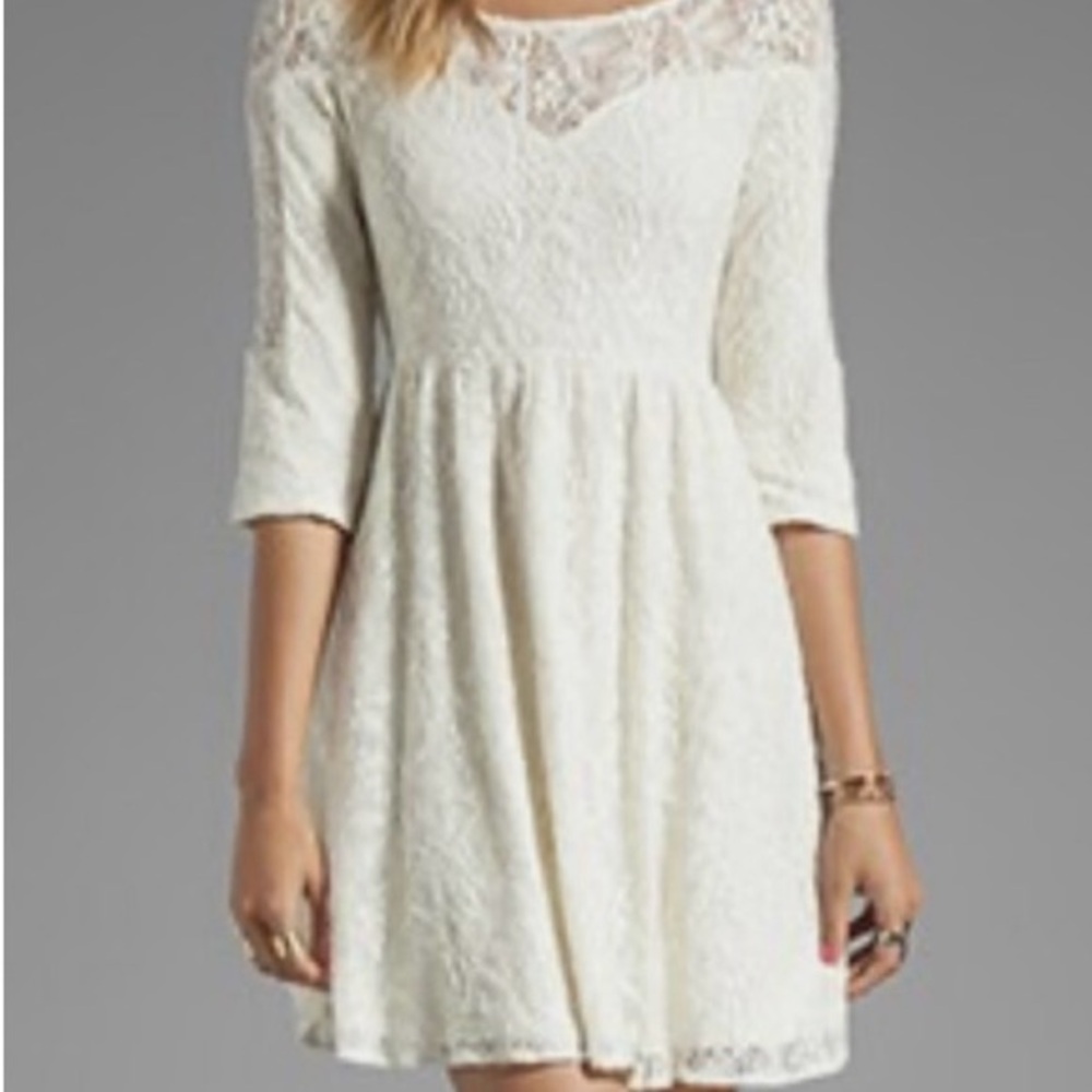 Free People Shake It Up Lace Cream Mini Dress NWT